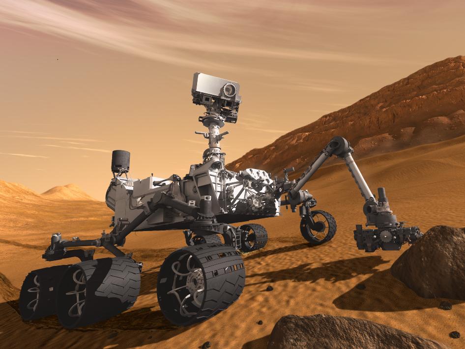 Artist's rendering of NASA's Curiosity rover on the surface of Mars