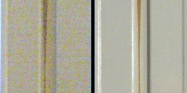 Side-by-side comparison of the same scene photographed at low and high ISO, the high-ISO frame peppered with colored speckle.